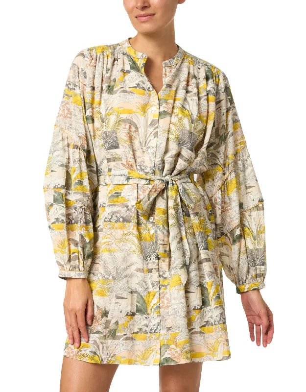 Bruna Floral Cotton Silk Shirt Dress In Yellow