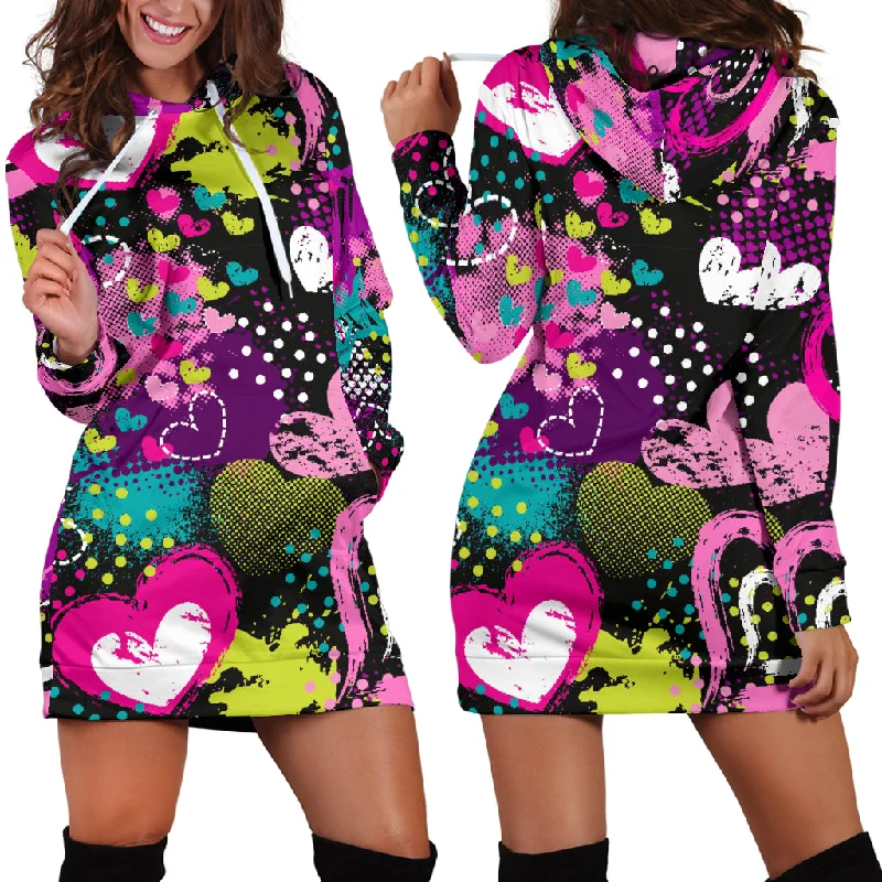 Heart Dot Wave Star Creative Design Pattern Women'S Hoodie Dress