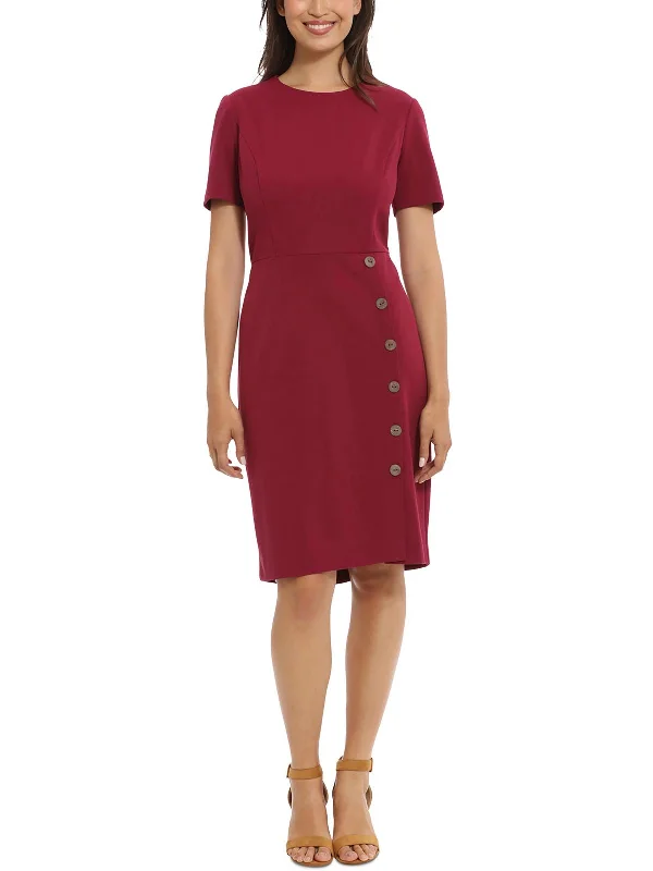 Petites Womens Knee Length Button-Down Sheath Dress