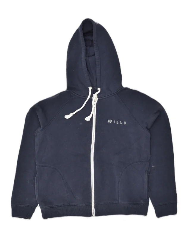 JACK WILLS Womens Zip Hoodie Sweater UK 14 Large Navy Blue Cotton