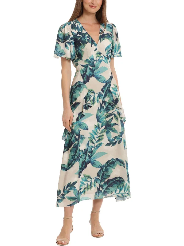 Womens Printed Polyester Midi Dress