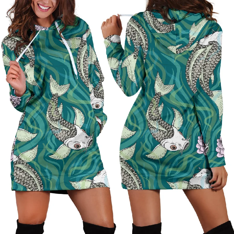 Koi Fish Carp Fish Lotus Pattern Women'S Hoodie Dress