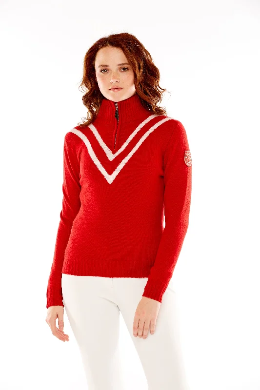 M. Miller Vee Cashmere Half Zip White Vstripe Red Cashmere CS37