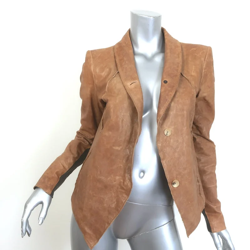 Helmut Lang Distressed Leather Button-Front Jacket Brown Size Small