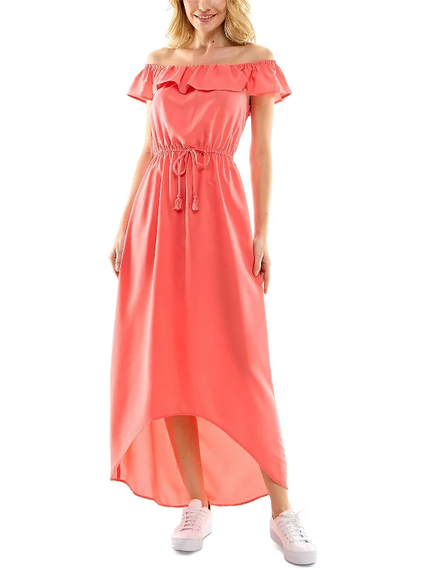 Womens Hi-Low Off-The-Shoulder Maxi Dress