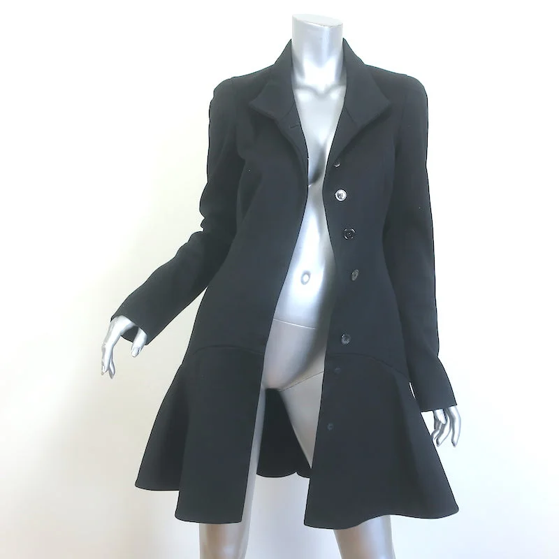 Alexander McQueen Peplum Coat Black Stretch Cotton Size 42 Button-Up Jacket