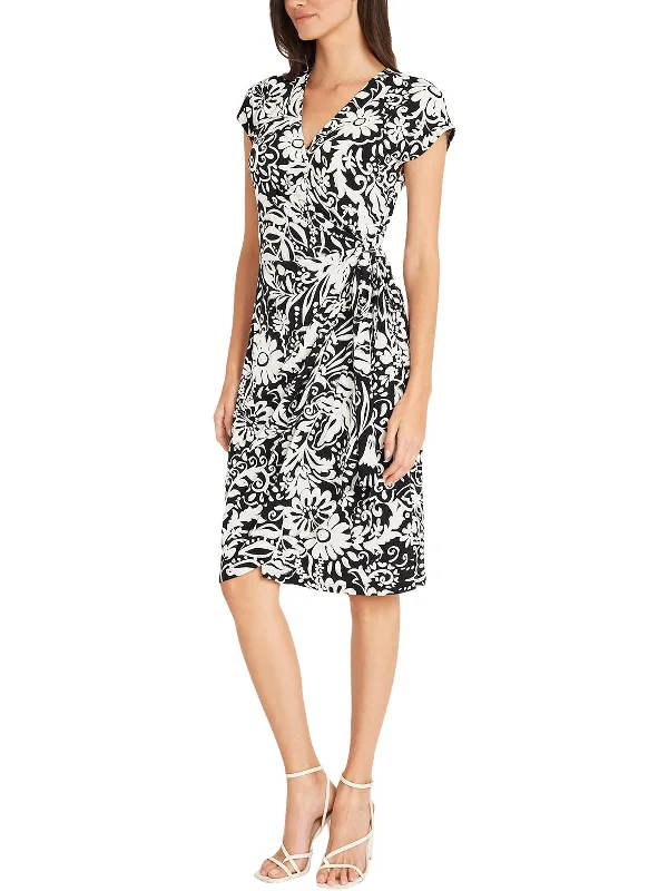 Womens Floral Print Matte Jersey Wrap Dress