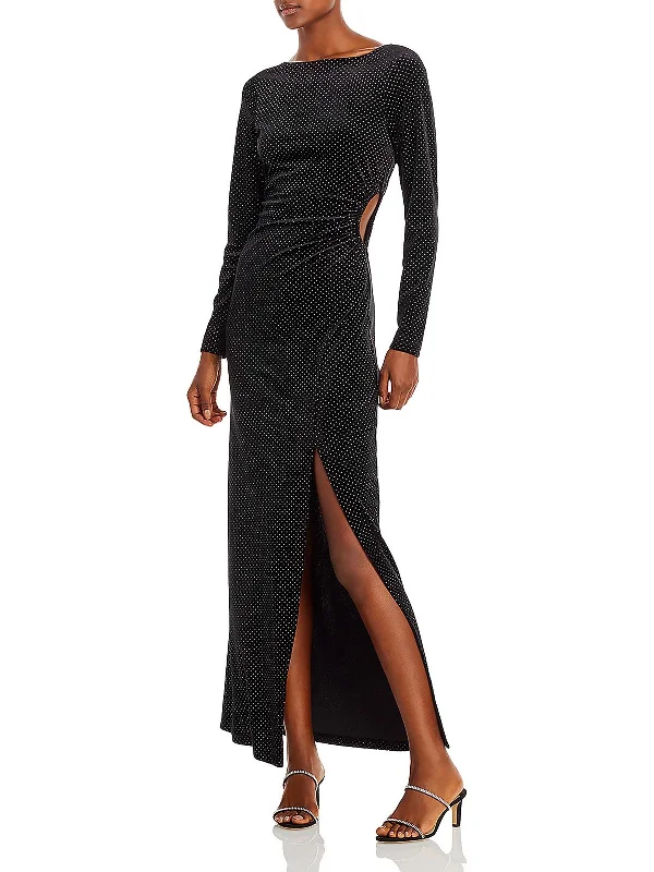 Womens Velvet Cut-Out Evening Dress