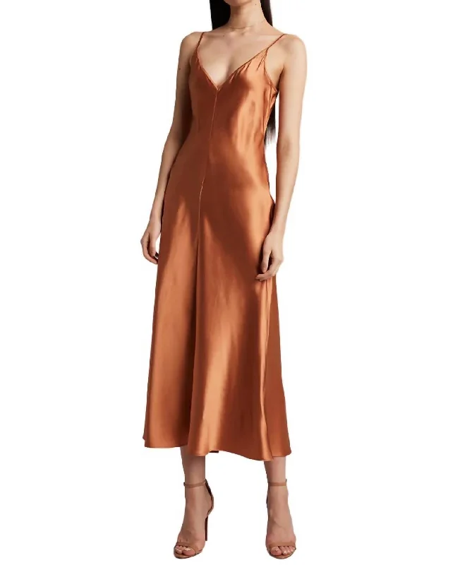 Long Silk Slip Dress In Terracotta