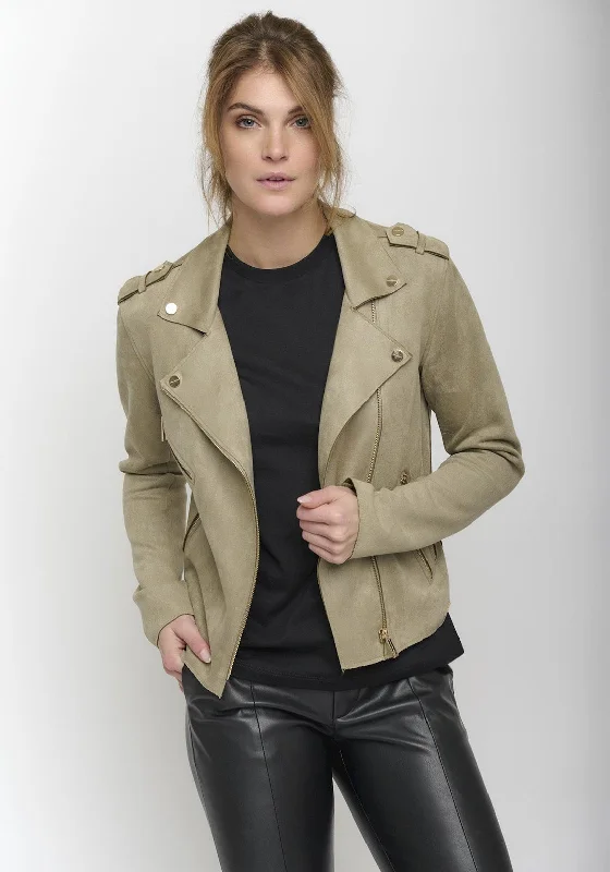 Rino & Pelle Balou Faux Suede Biker Jacket, Khaki