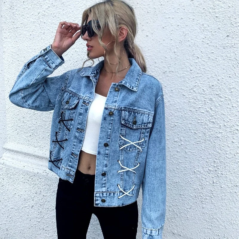 Loose Blue Jean Jacket Rope Denim Jacket