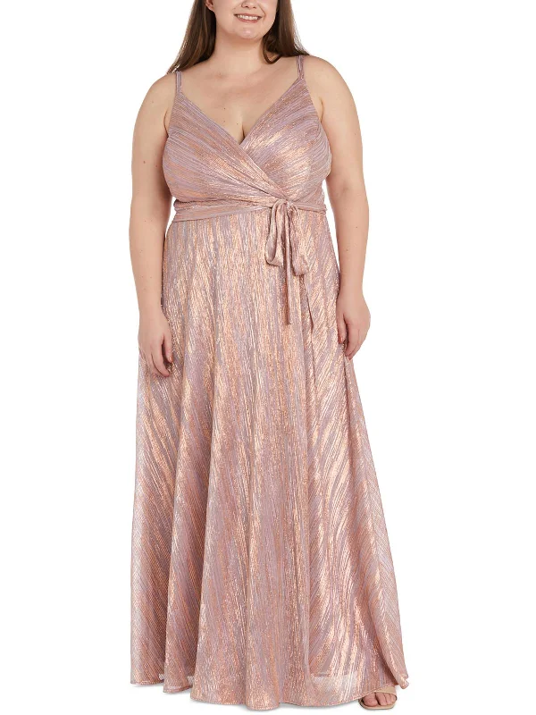 Plus Womens Metallic Evening Dress