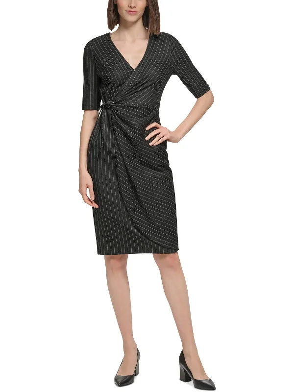 Womens Pinstripe Polyester Sheath Dress