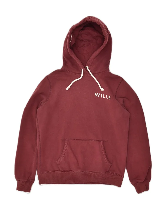 JACK WILLS Womens Graphic Hoodie Jumper UK 12 Medium Maroon Cotton