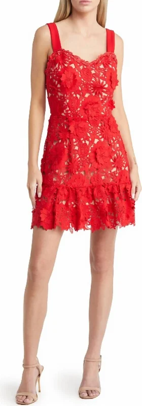 Cara Crochet Fit And Flare Dress In Red