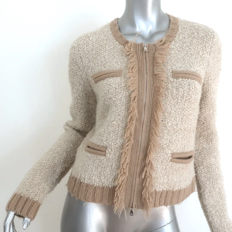 Jonathan Simkhai Audrina Boucle Knit Jacket Beige Wool-Blend Size Medium