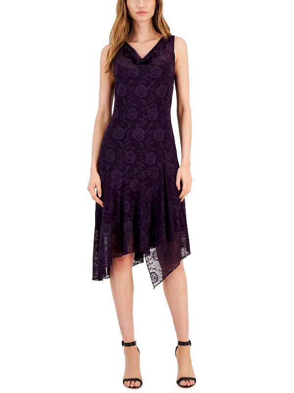 Womens Floral Cowlneck Midi Dress