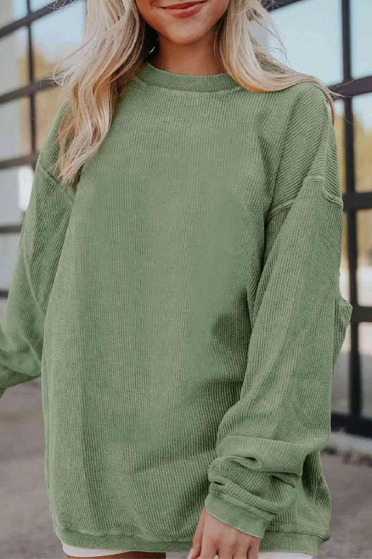 Ribbed Round Neck Drop Shoulder Ladies Sweatshirt (Several Colors)