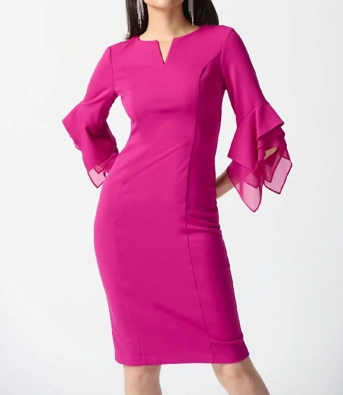 Ruffle Sleeve Sheath Dress In Opulence