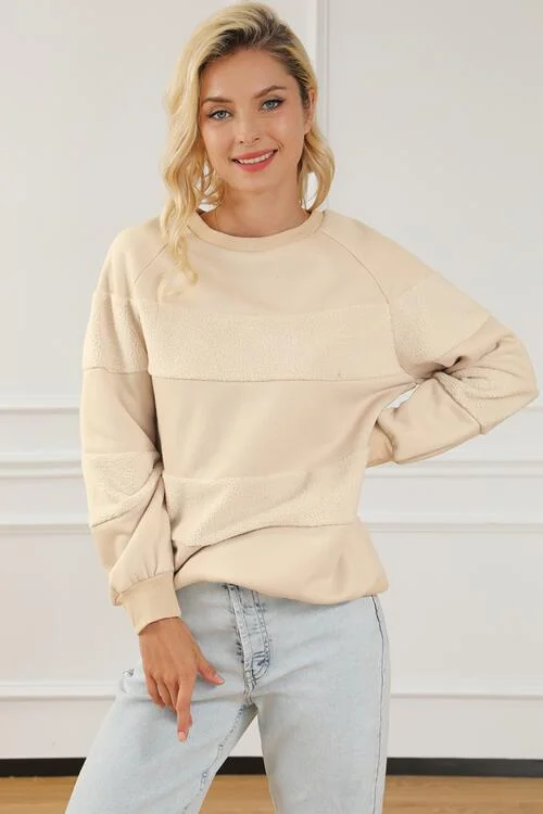 Striped Round Neck Long Sleeve Ladies Sweatshirt